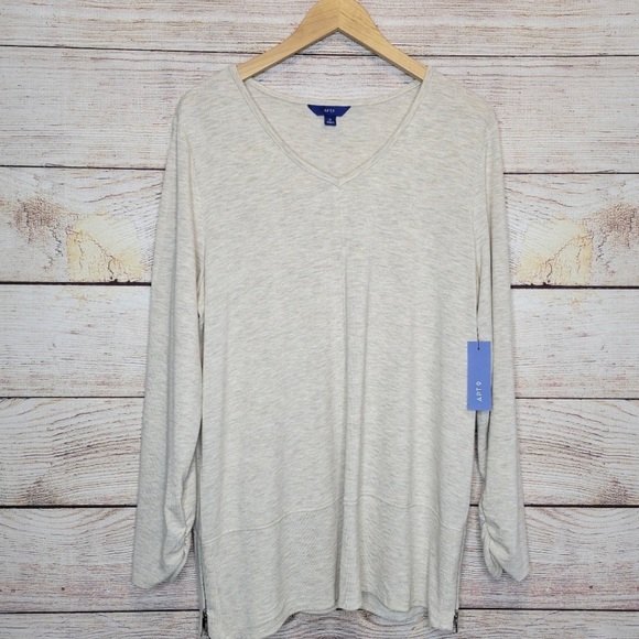 Apt. 9 Oatmeal Heather V-Neck Tunic XL - Picture 1 of 6